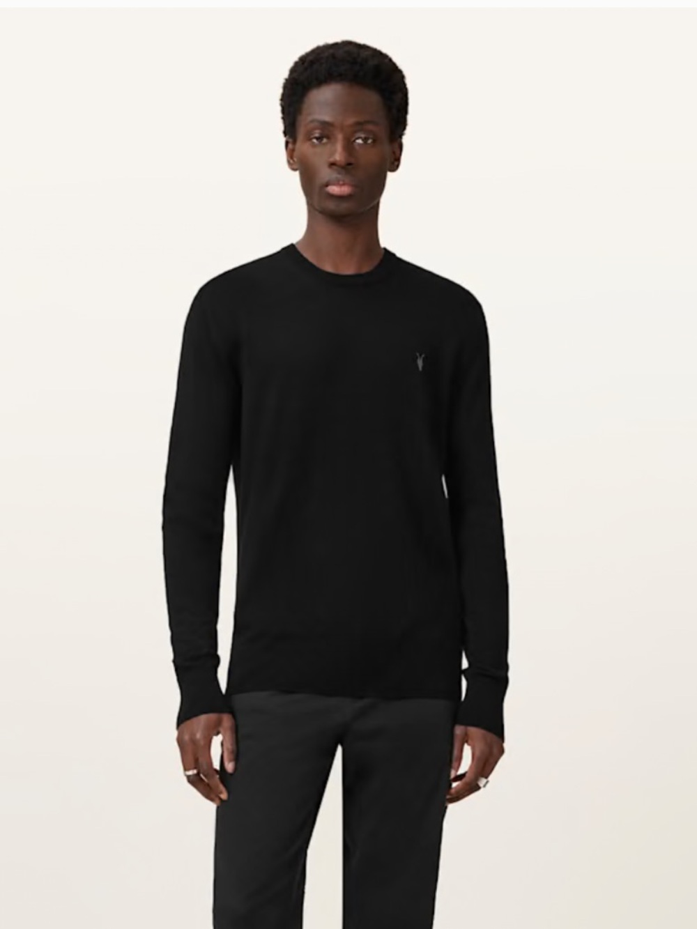 All Saints IVAR Merino Wool Crew Men's Black Crewneck Knit Sweater. Size L